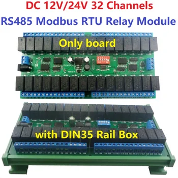 GELIJKSTROOM 12V 24V 32ch Modbus RTU RS485 Relais Raad UART-Seriële poort-Module DIN-Rail Box PLC uitbreiding bestuur