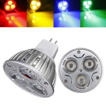 Grote Promotie MR16 3 LED Energy Saving Spotlight Down Light Huis Lamp DC12V Rood/Geel/Blauw/Groen