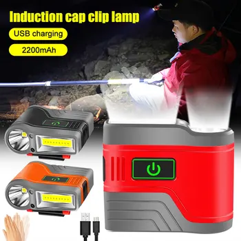 Draagbare LED Vissen Koplamp 15cm Smart Sensor-Cap Clip Lichte USB-Oplaadbare Power Display Outdoor Camping Koplamp Lamp