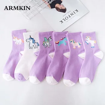 ARMKIN Korea Stijl Vrouwen Sokken creativiteit Cartoon Dier Paard eenhoorn sokken Katoen Casual gelukkig grappige sokken