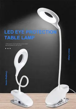 LED-Bureau tafellamp met Touch Clip Studie Flexibele Zwanenhals Desktop USB Oplaadbare Licht Kinderen Bescherming van de Ogen Boek Licht