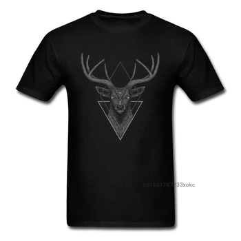 Donkere Herten t-Shirts Mannen Zwart T-Shirt Modieus t-shirt Zomer 100% Katoenen T-shirts Geometrische Driehoek Herten Schedel Kleding van Top Kwaliteit
