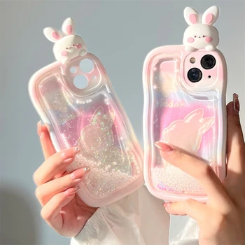 Koreaanse cartoon 3D cute rabbit pearl drijfzand glitter telefoon van de siliconen case voor de iPhone 11 12 13 14 15 Pro Max Funshockproof cover
