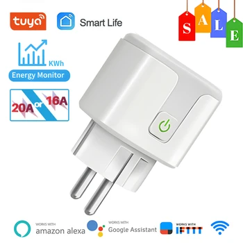 20A/16A WiFi Smart Plug Met Power Monitor Tuya EU Smart Socket Timing Functie Voice Control Via de APP Alexa Google Startpagina Yandex