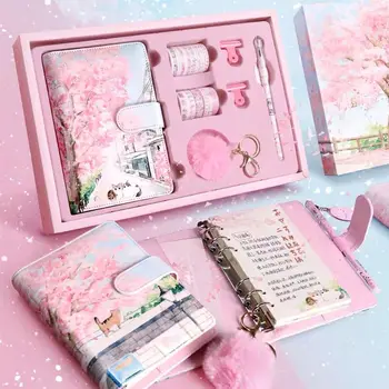 Sakura Hand Boek Cadeau Box met de A6 losbladige Notebook Tijdschriften Agenda Planner Gift Set Student Notebook Briefpapier