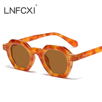 LNFCXI Fashion Polygoon Kleine Vierkante Vrouwen Zonnebril Retro Grijs Klinknagels Mannen Tinten UV400 Trending Outdoor Sport zonnebril