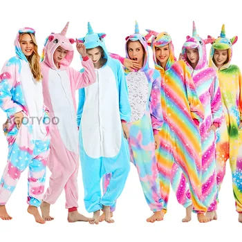 Eenhoorn Onesies Unisex Winter Schattige Panda Totoro Dragen Varken Onesies Vrouwen Nachtkleding Anime Kostuums Volwassenen Flanel Pyjama ' S Nachtkleding
