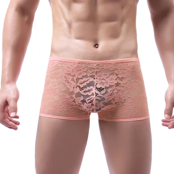 CLEVER-MENMODE Underwear Lace Boksers Mannen Zien Door middel van Erotische Lingerie Mesh Onderbroek Ardennen Zakje Slipje hombre Boxershorts