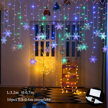 2021 Nieuwe Decoratie Gordijn Kerst Sneeuwvlok LED String Lichten Knipperen de Lampjes Gordijn Licht Waterdichte Outdoor Feest Verlichting