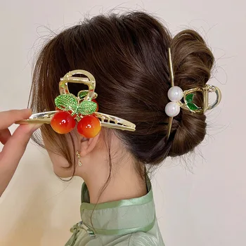 Nieuwe Metalen Cherry Haar Clip Vrouwen Paardenstaart Clip Grote Haai Clip Hoofddoek Elegante Zoete Haar Clip Fashion Hair Accessories
