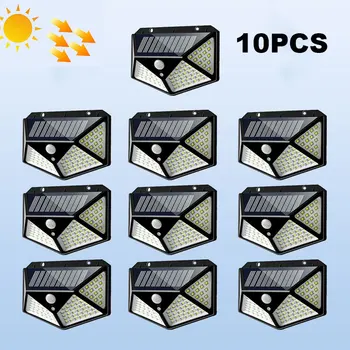 100Leds Solar Light Outdoor Lamp Ip65 Waterdichte Overstroming Sensor Light Detection Sensor Light Led-spot 1/2/3/4/5/6/7/8/9/10 Pc