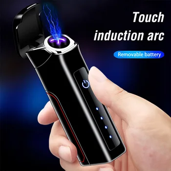 Dubbele plasmaboog Lichter Smart Touch Verwisselbare 14450 Batterij USB-Elektronische Aansteker Navulbaar Winddicht Cadeaus voor de Man