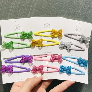 2Pcs/veel Glanzende Boog-knoop Rozet BB Clip Voor Meisjes Kinderen Handgemaakte Boutique Mini Haarspeld Haar Accessoires voor Hoofddeksels