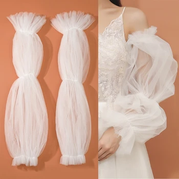 Witte Afritsbare Mouwen Bruiloft Arm Cover Sieren van de Huid-vriendelijke Lange Mouwen Puff Sleeve Fotoshoot Decor voor de Vrouw