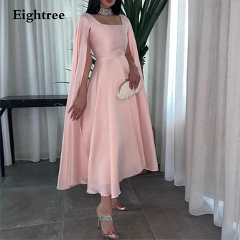 Eightree Roze Chiffon Avondjurken Elegant Party Jurken A-Lijn Prom Jurken Thee Lengte Voor Vrouwen 2022 Abendkleider Dubai