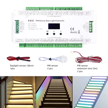 PIR-Sensor Trap Light Controller 32CH Één Kleur 2-KANAALS RGB Pixel SPI LED Strip Dimmer Overdekte Trap Light Controller 5V-24V