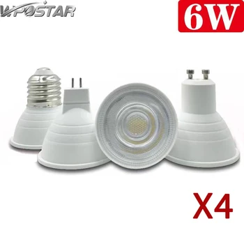4 STUKS LED COB Spotlight E27 E14, GU10 MR16 6W Dimbaar LED-Lamp 220V 230V 240V Aluminium van Hoge Kwaliteit Super Heldere Led Lamp