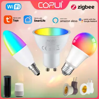 CORUI Tuya WiFi ZigBee Smart Dimbare Magic Lamp E14 E14, GU10 RGBCW LED-Lamp Voor Smart Life APP Alexa Google Startpagina Yandex Alice