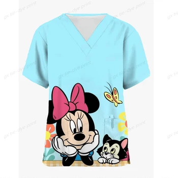 Disney-Merk Minnie, Mickey Mouse Print Apotheek Verpleegster Uniform Ziekenhuis Arts Werkkleding Orale Chirurgische Tandheelkundige Medische Uniformen Top