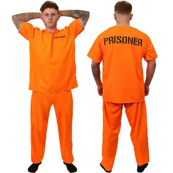 Volwassen Gevangene Kostuum Broek Oranje Gevangene Jumpsuit Jailbird Outfit Halloween Oranje Gevangene Kostuum Mannen Carnaval Gevangenis Kostuums