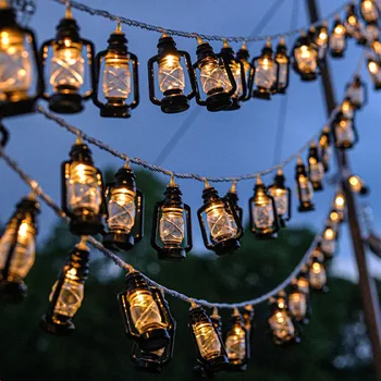 10/20 Led-Lichtjes Retro Kerosine Lamp String Lichten LED Christmas Light Batterij Aangedreven Outdoor Werf Home Party Decoratie