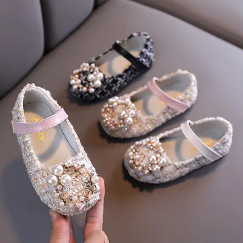 Kids Meisjes Pearl Crystal Princess Schoenen trouwjurk Non - Slip PU Leer Flatscreen Dans Schoenen voor Kinderen