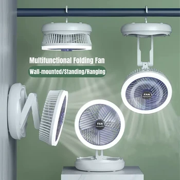 4-in-1 maakt Gebruik van een Ventilator Home Bureau wandhangend Air Cooler met LED Lamp Slaapzaal Opladen Plafond Ventilator 4-versnelling Afstellen Opvouwbare Ventilador