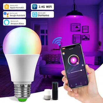 DoHome Slimme Lamp WiFi Alexa Lamp Google Startpagina HomeKit Siri Voice Control, Intelligente Lamp 12W AC 85-265V Timer Functie
