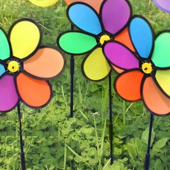 Kleurrijke Regenboog Bloem Molen Wind Spinner Huis Erf Tuin Patio Buitendecoratie Kinderen Speelgoed Lichtgewicht-Eenvoudig Te Verwijderen