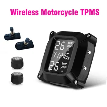 Draadloze Motorfiets TPMS Tire Pressure Monitoring System 2pcs Externe Sensor LCD-Scherm Tijd Tyre Temperatuur Monitor Alarm