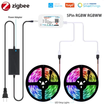 Zigbee 3.0 5050 RGBW RGBWW 4in1 Led Strip Dimbaar Licht Tuya ZIGBEE Smart Room Decor 5M 10M Volledige Kit voor 2MQTT Echo Google Plus