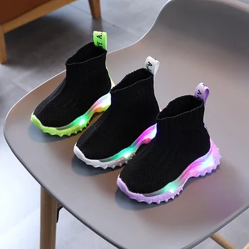 Kids, Sneakers Kinderen Baby Meisjes Jongens Mesh LED Lichtgevende Sokken Sport Run Sneakers Schoenen Sapato Infantil Licht Tot Schoenen E07243