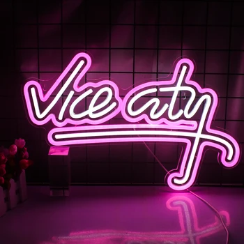 Wanxing Vice City Teken Van Het Neon Roze Led Verlichting Slaapkamer Letters Game Room Bar Partij Binnen-Home Arcade Winkel Grot Kunst Muur Decoratie