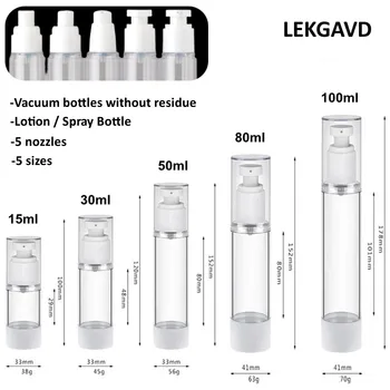 15-100 ml Lege Fles met Pomp Vacuüm Lotion Spray Fles, Plastic Hervulbare Flessen Containers Cosmetische Verpakkingen Sub-Bottel