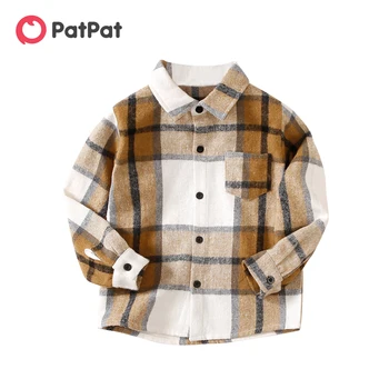 PatPat jongen Jongen Revers Kraag Knop Design met Lange mouwen Geruit Shirt