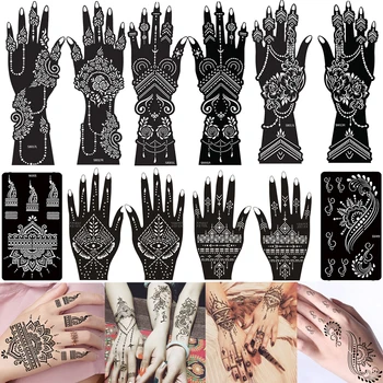 12 Vellen Tijdelijke Tattoo Stencil Henna Tattoo Stickers Kit Hand Arm Airbrush Tattoo Sjabloon voor DIY Body Art Sticker