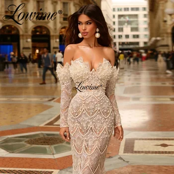 Het Nieuwste Luxe Avondjurken Arabisch Dubai Off Schouder Kralen Parels Party Dress Zeemeermin Lange Prom, Formele Jurken Celebrity Dress
