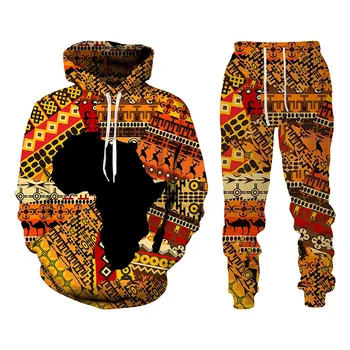 Kinderen Trui 3D Printen Mannen Dames Hoodie + Broek Twee Stuk Losse Lange Mouwen Trui Afrikaanse Etnische Stijl Kleding
