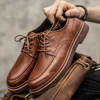 Nieuwe Mannen Lederen Schoenen, Brogue Casual Schoenen Voor Mannen Handgemaakte Naaien Schoenen Laarzen Business Oxford-Sneakers