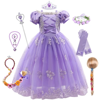 Cosplay meisje Prinses Rapunzel Purple Dress Up Kids Halloween Kerst Tule Fancy Kostuum voor Kinderen Meisjes Verjaardag Jurken