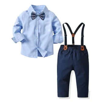 Schattige Baby Jongens Gentleman Outfits Past Hoge Kwaliteit Massief Baby Jongens Party Kleding Jurk Shirt met Strikje Suspender Broek 2T
