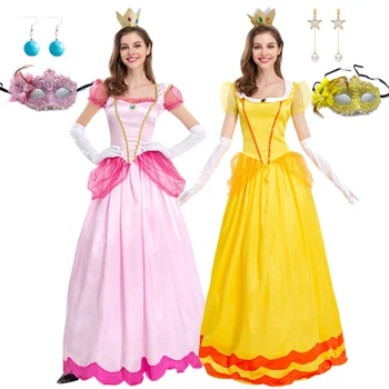 Princess Peach Volwassen Cosplay Kostuum Girls Fancy Dress Moeder Dochter Partij Prom Halloween Kleding Voor Vrouwen Dress Up Outfits