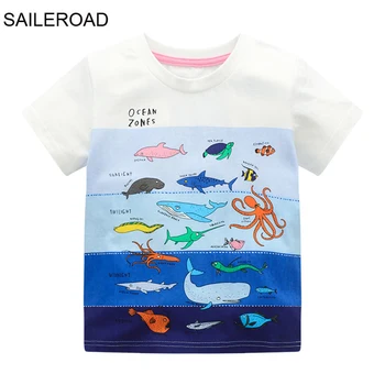 SAILEROAD Zomer T-Shirt van Katoen met Korte Mouwen Cartoon Oceaan Walvis T-Shirts Kids Tee Meisjes Tops Jongens kinderkleding