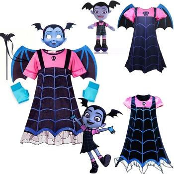 Disney Vampirina Cosplay Dress Kinderen Meisjes Cosplay Vampier Halloween Kostuums Kinderen Carnavalsfeest Vermomming Vampier Hoofdband