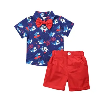 Xmas Kind Kind Baby Jongens Kleding Sets Cartoon Print Tops T-shirt Broek Shorts Outfits Set van 2 stuks