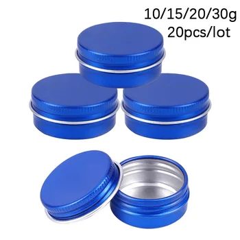 20Pcs Blauwe Kaars Pot Met deksel Aluminium Kan voor Cosmetische 10 g 15 g 20 g 30 g Metaal Tin Box lippenbalsem Container Cream Tea Blikjes Reizen