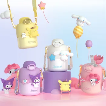 430Ml Kawaii Sanrioed Thermos Mok 316 Roestvrij Staal Kuromi Melodie Cartoon Cinnamoroll Thermische Fles Water Draagbare Stro Cup