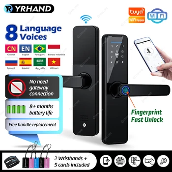 YRHAND K7 fechadura eletronico digitale Biometrische Zwarte Smart Lock Tuya App op Afstand Ontgrendelen wifi-Lock Elektronische Smart Deur op Slot