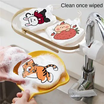 1PC Cartoon schuursponsje Hout Pulp Spons Anti-aanbak Olie-Schoonmaak Doek afwasborstel Keuken Accessoires Reiniging Gereedschap