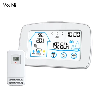 YouMi Grote LCD-touchscreen Draadloze 60 Meter Digitale Indoor Outdoor Thermometer, Hygrometer weerstation Voor Thuis
